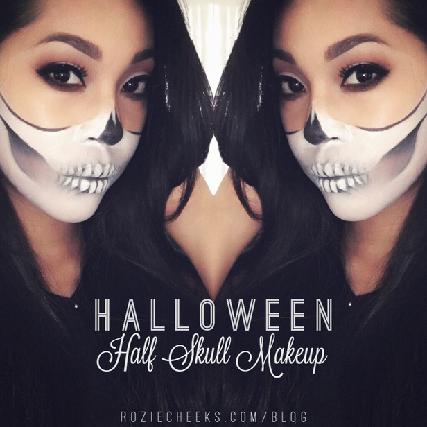 Halloween Half Skull Makeup - roziecheeks